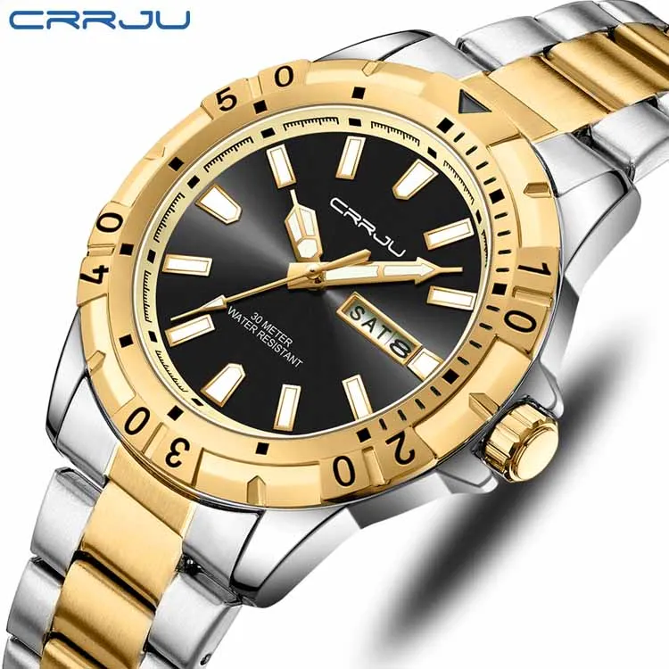 CRRJU 5028 fashion custom brand men quartz watch best Steel Strap waterproof week display advertising business watch supplier