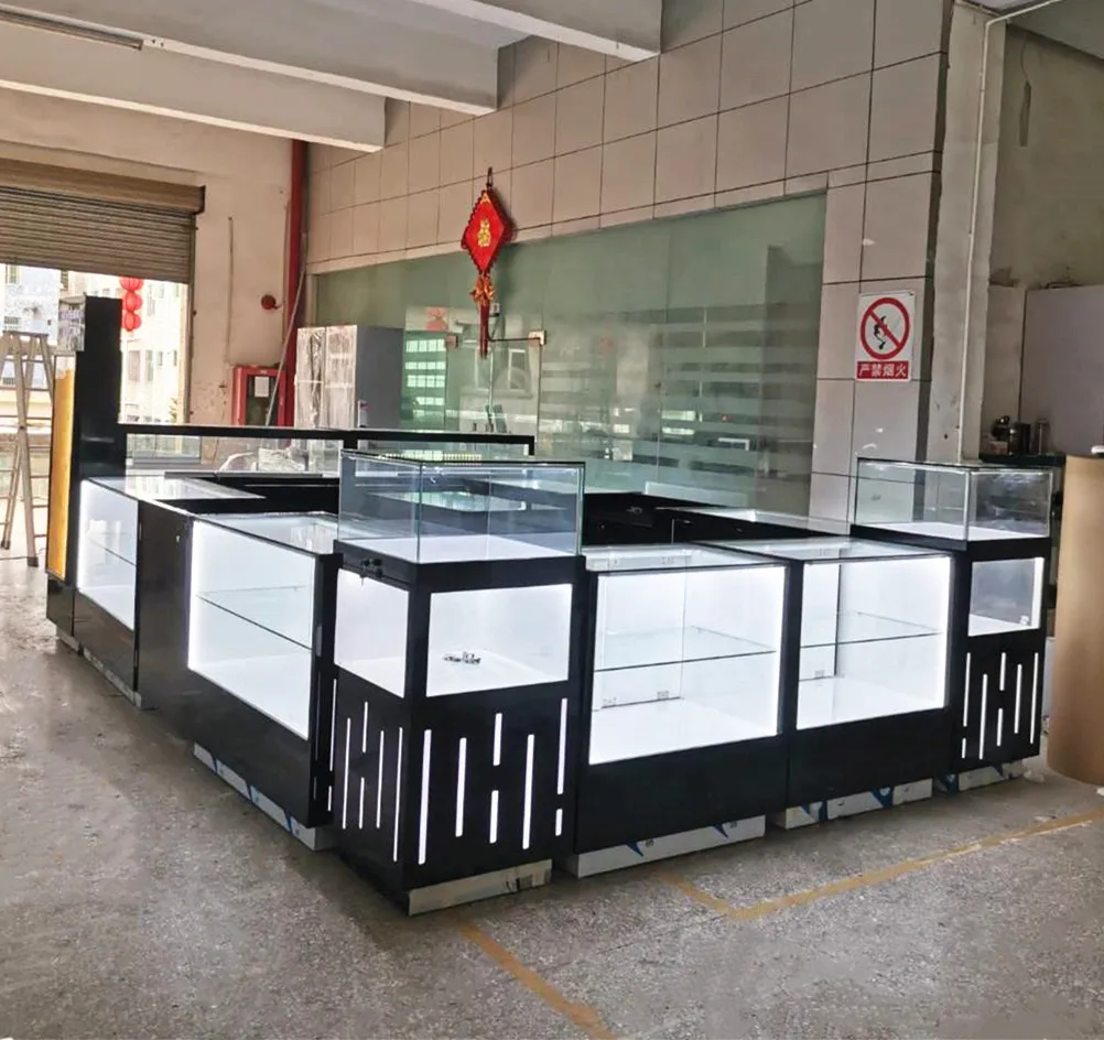 Customized Mall Kiosk for Jewelry Wooden Jewelry Display Case Led Light Luxury Jewelry Kiosk for Mall