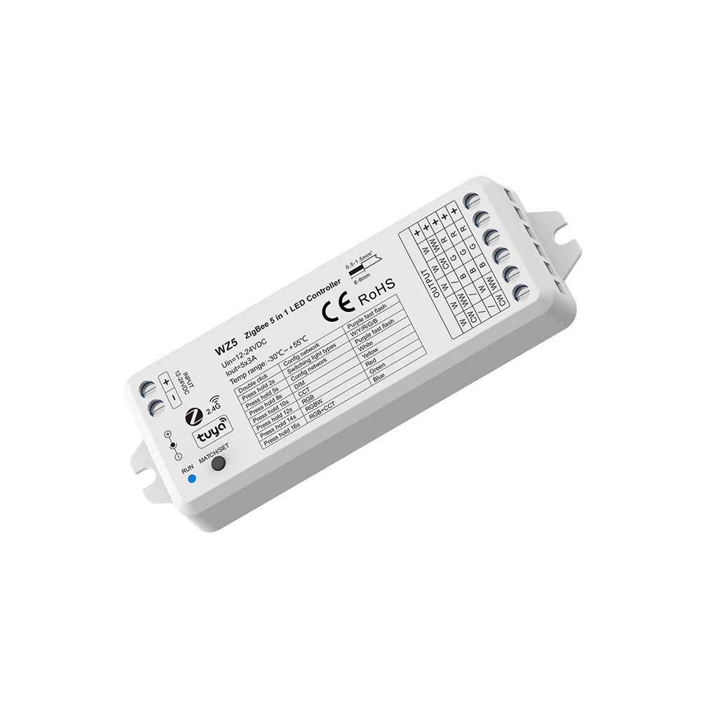 5 in1 LED Controller LED Strip Controller Compatible with zigbee 3.0, support Tuya app control, voice control, RF remote control