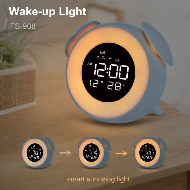 Rechargeable Wake Up Table Light Children Baby Bedroom Wakeup Sunrise Smart LED night light digital Alarm Clocks For Kids
