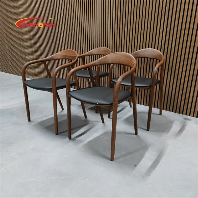 High Quality Dining Room Oak Backrest Walnut Color America Armrest Dining Chair NEVA Chair Dining Table Chair With Leather Seat
