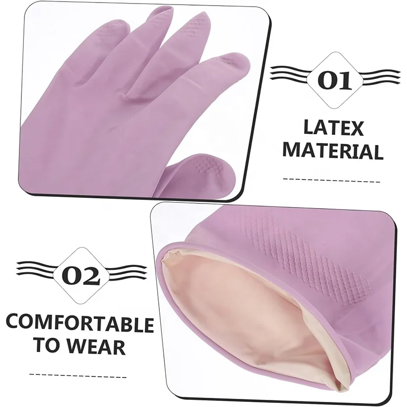 Waterproof Food Preparation Non-Slip Latex Gloves Antiskid Purple Dishwashing Comfortable Cloth Washing Gloves