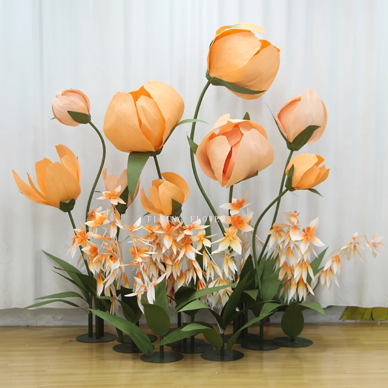 Popular design giant wedding occasion paper tulip flowers backdrop for marriage decoration