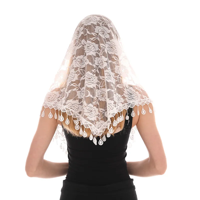 Classic Hollow Out Triangular Lace Scarf Chapel Shawl Mantilla Veil