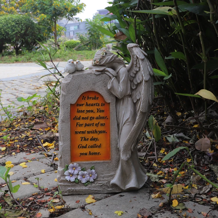 Hot selling handmade memorial grave ornaments, angel figurines statues and crying angel garden headstone,