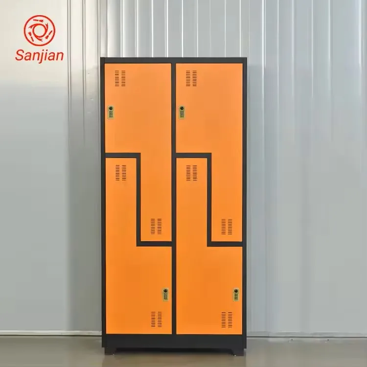 Офисная железная мебель оранжевого цвета 4 двери и 2 секции стальной материал Z-образный многофункциональный металлический шкаф для хранения