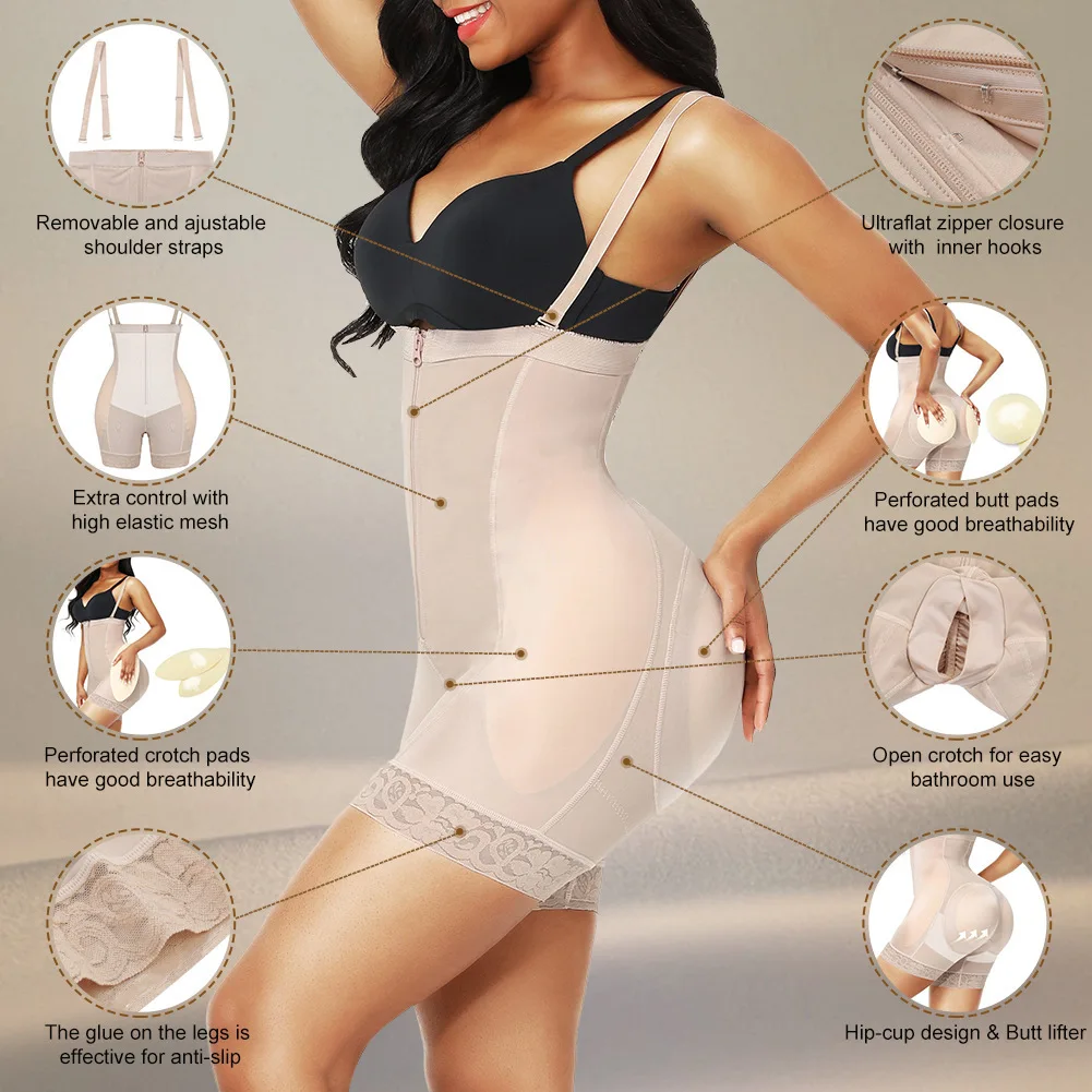 Dropshipping 2022 Bodysuit Zipper Tummy Slimming Corset Padded Shapewear For Women