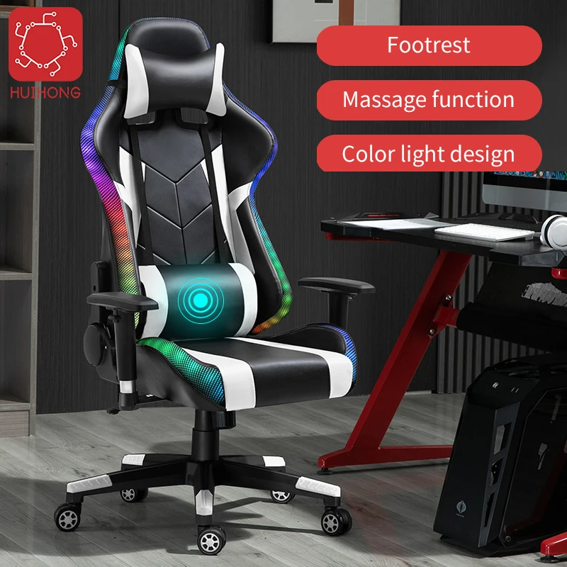 2020 Cheap Massage Gamer Chairs Cadeira RGB LED Chaise Gaming PC Silla Gamer Kuris DDP Gaming Chairs With Footrest