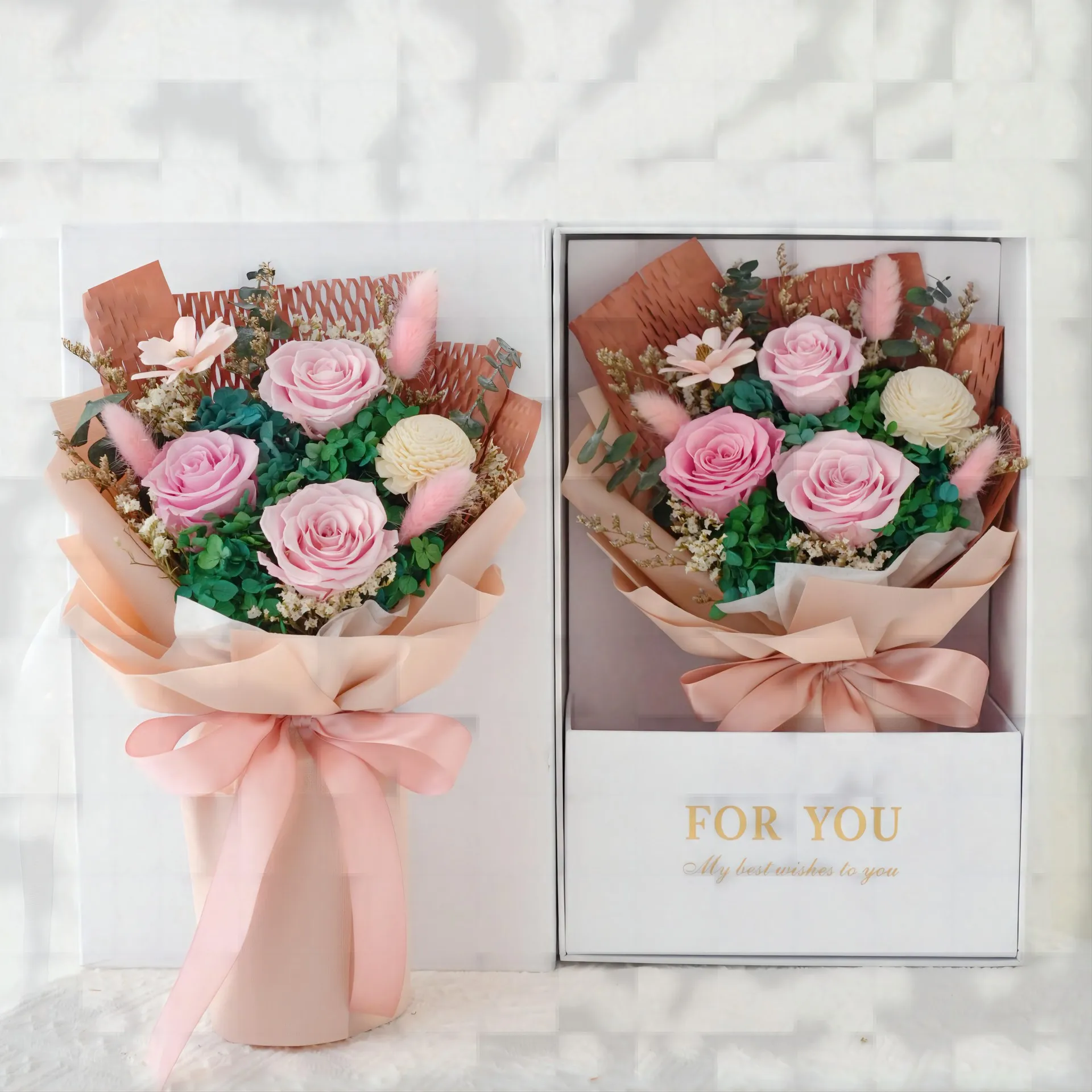 2024 Hot Selling Preserved Flower Valentines Day Gift Customized Color Large Real Eternal Forever Roses Flower Bouquets