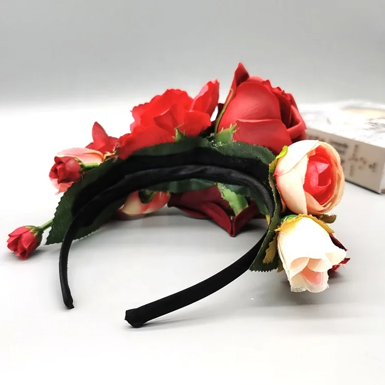 
Gorgeous Flower Headband Crown Women Wreath Hair Accessories Rose Red Dahlia Floral Headband Headpieces for Festival 