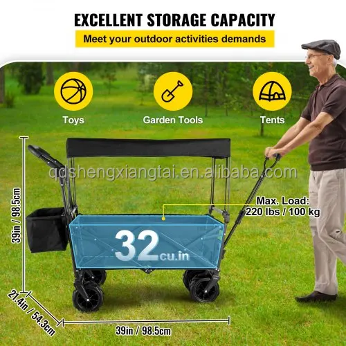 Foldable Trolley Push pull wagon stroller wagon folding wagon with canopy for kids