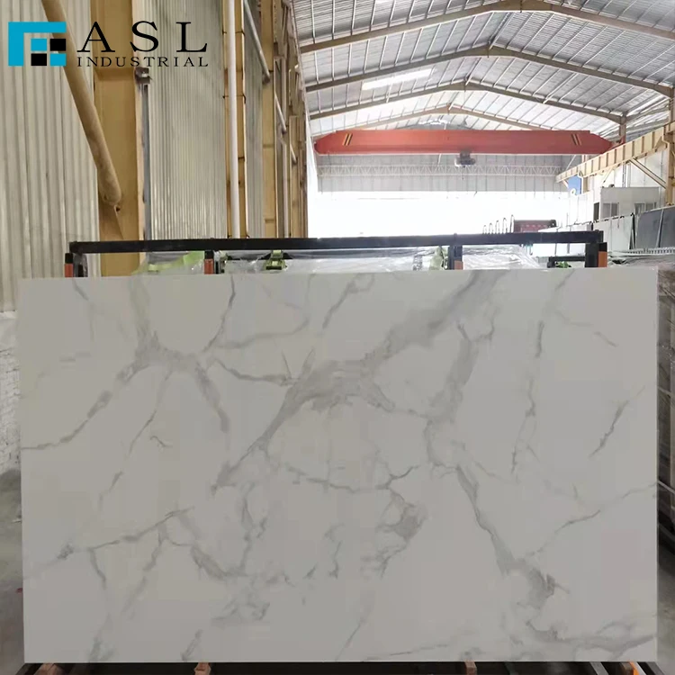 Artificial stone calacatta white Polished quartz stone slab for prefabricated quartz countertops