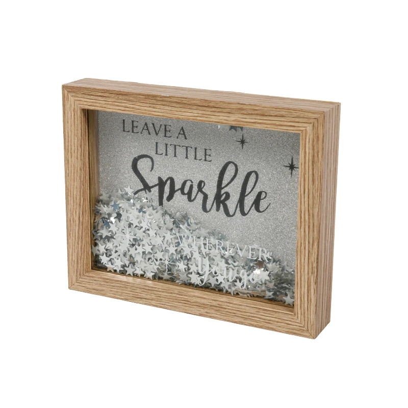 Jinn Home Printed Glass Wood Photo Picture Frame A4 Size Wooden Shadow Box with Ribbon Hanging for Home Decoration MDF Material