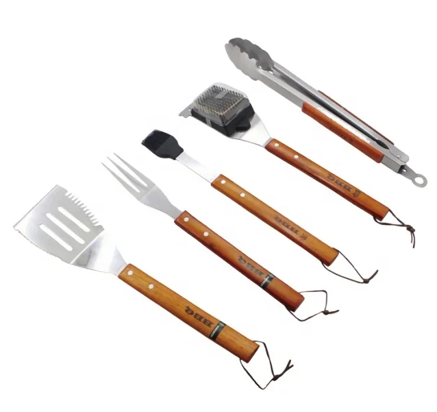 Набор из 5 шт. чудесных инструментов для барбекю из нержавеющей стали, шпатель, вилка, щипцы, щетка для гриля