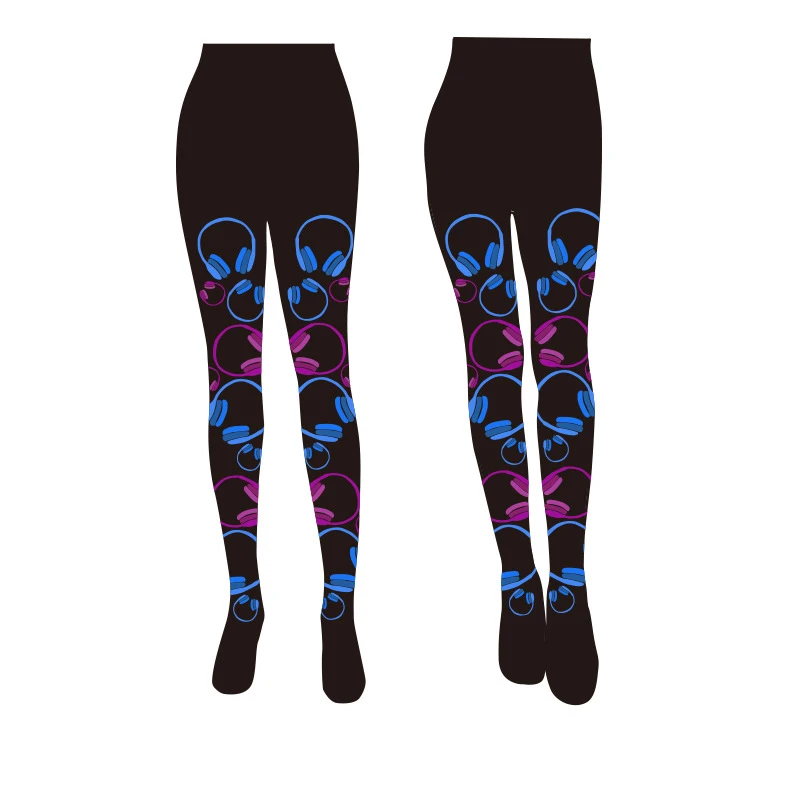 Bright Blue Printing Headset Cute Long Nylon Tights Custom Method Flock Plus Size Black Comfortable Soft Pantyhose