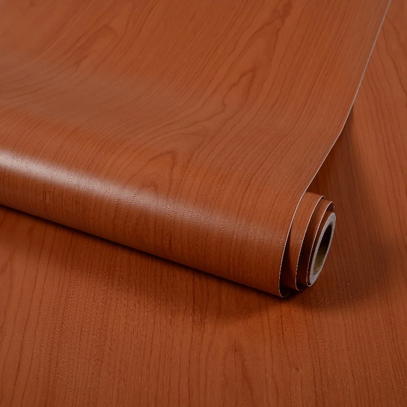 Factory Wholesale PVC Wallpaper Red Cherry Wood Grain Background Peel Stick Waterproof Wall Sticker Bathroom Cabinet Door Decor