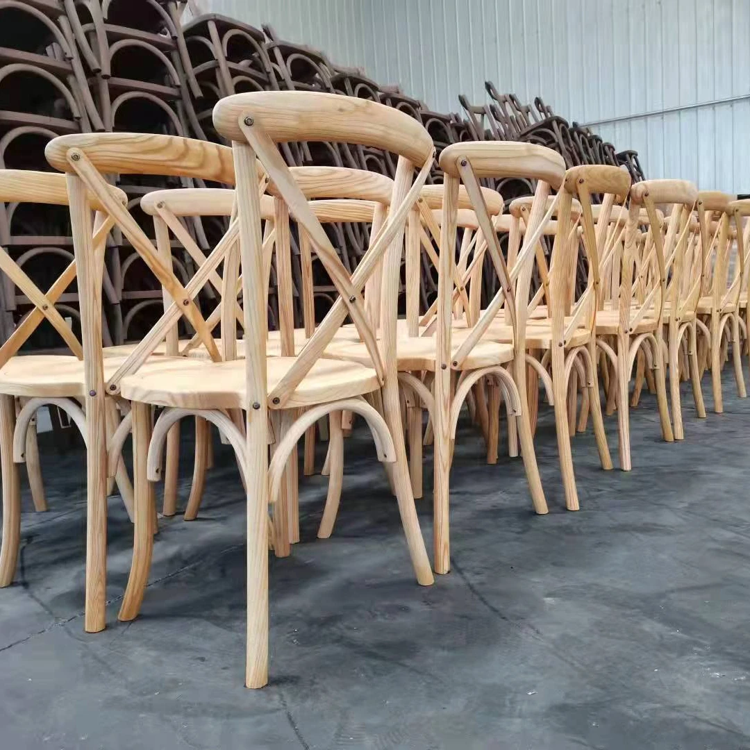 Factory Direct Stackable Cross Back Events French Style Chair Wood dining wedding chairs (1600464307136)