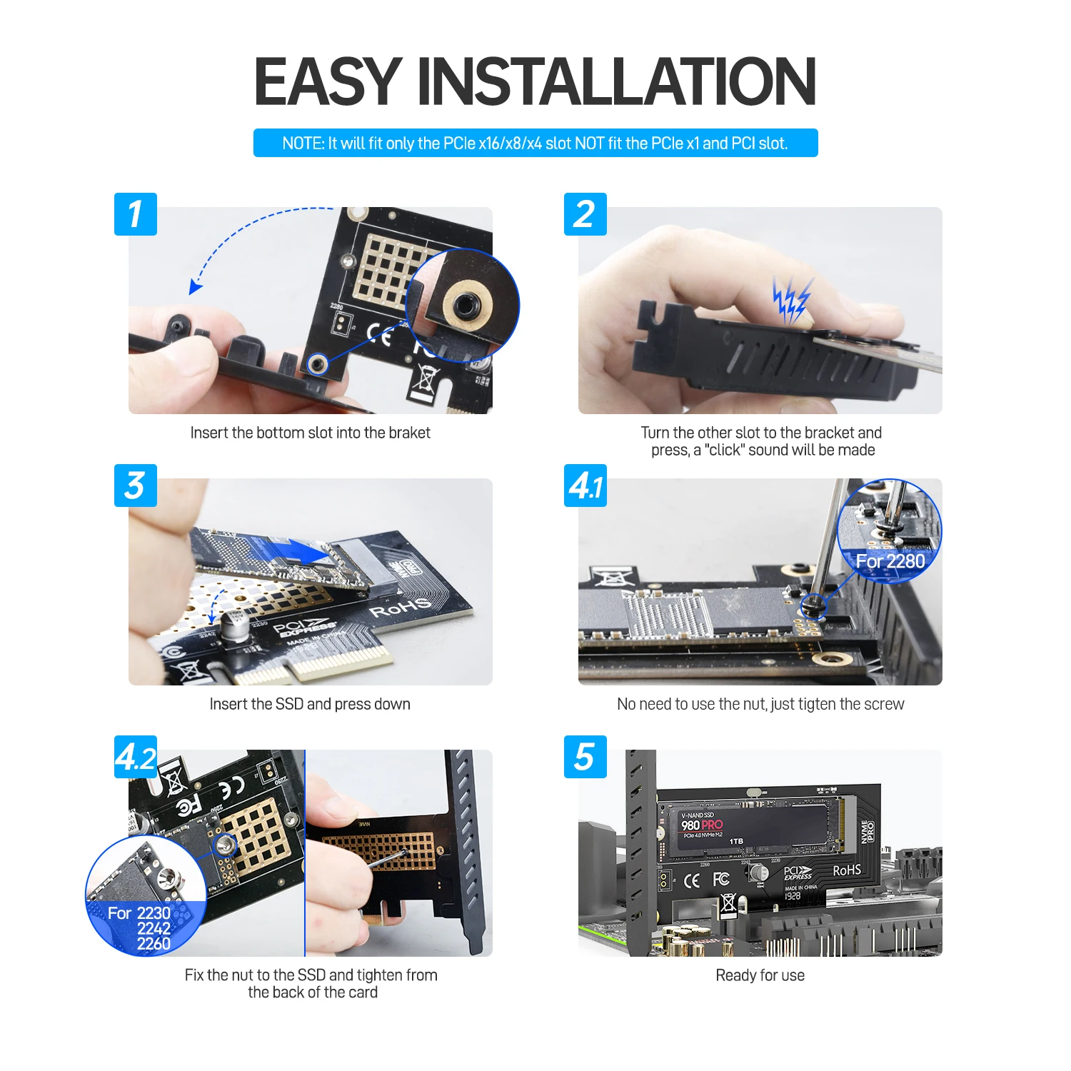 AMPCOM M key Connector M.2 NVME SSD to PCIE Interface Express 4 0x4 конвертер для 2230-2280