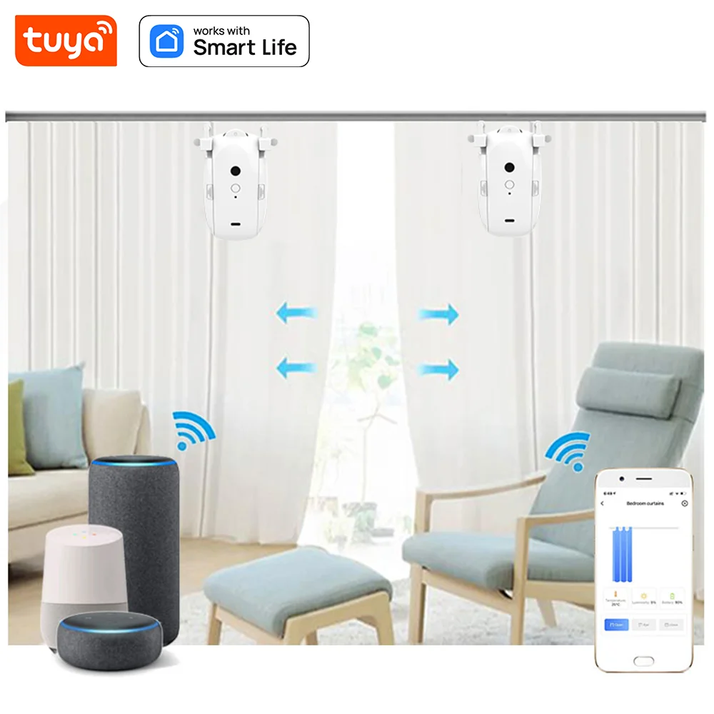 WiFi Smart Curtain Motor Tuya Smart Control Motorized Motor for Indoor Office Electric Curtain