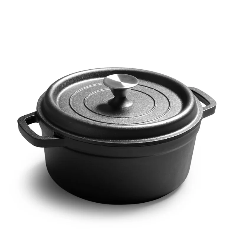 High quality cookware Outdoor safety belt cover black round cast iron pan non-stick saucepan Dutch pan gas induction cooker