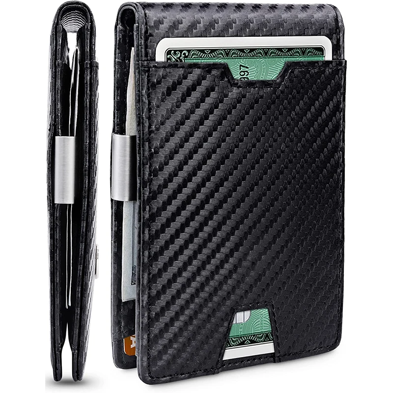 OEM/ODM Designer leather money clip wallet slim bifold card holder leather money clip