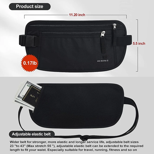 Factory straight selling Money Belt Secret Pocket Hidden Security Travel Waist Money Belt