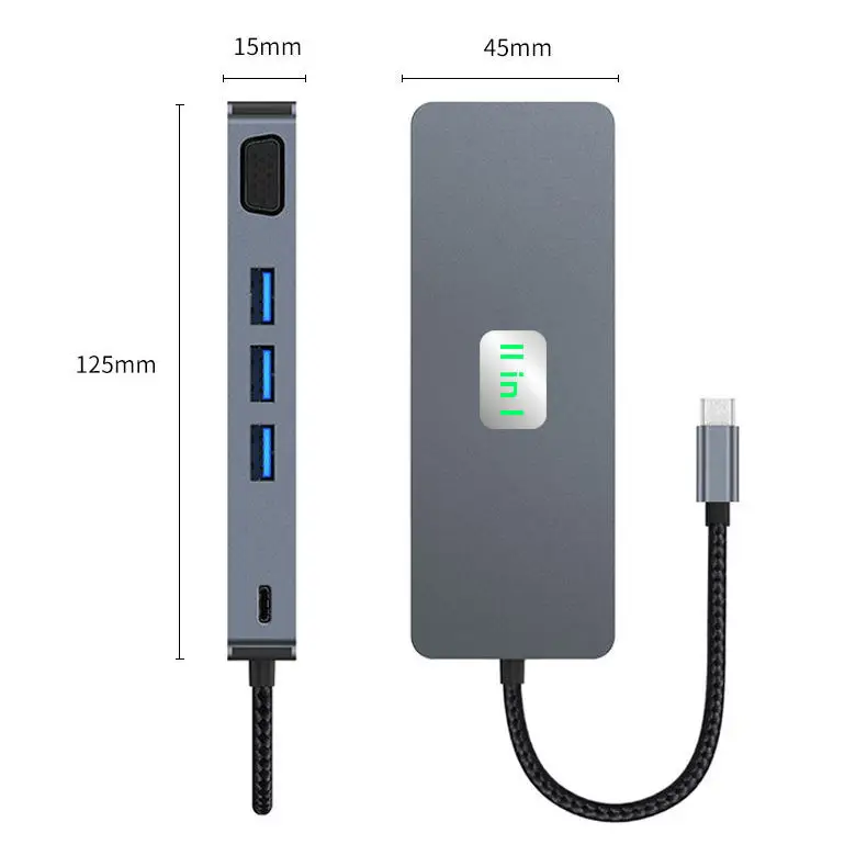 Custom USB C Hub 11-in-1 USB-C Adapter HDTV 4K60Hz HDTV VGA Audio 3.5mm PD 100W Docking Station