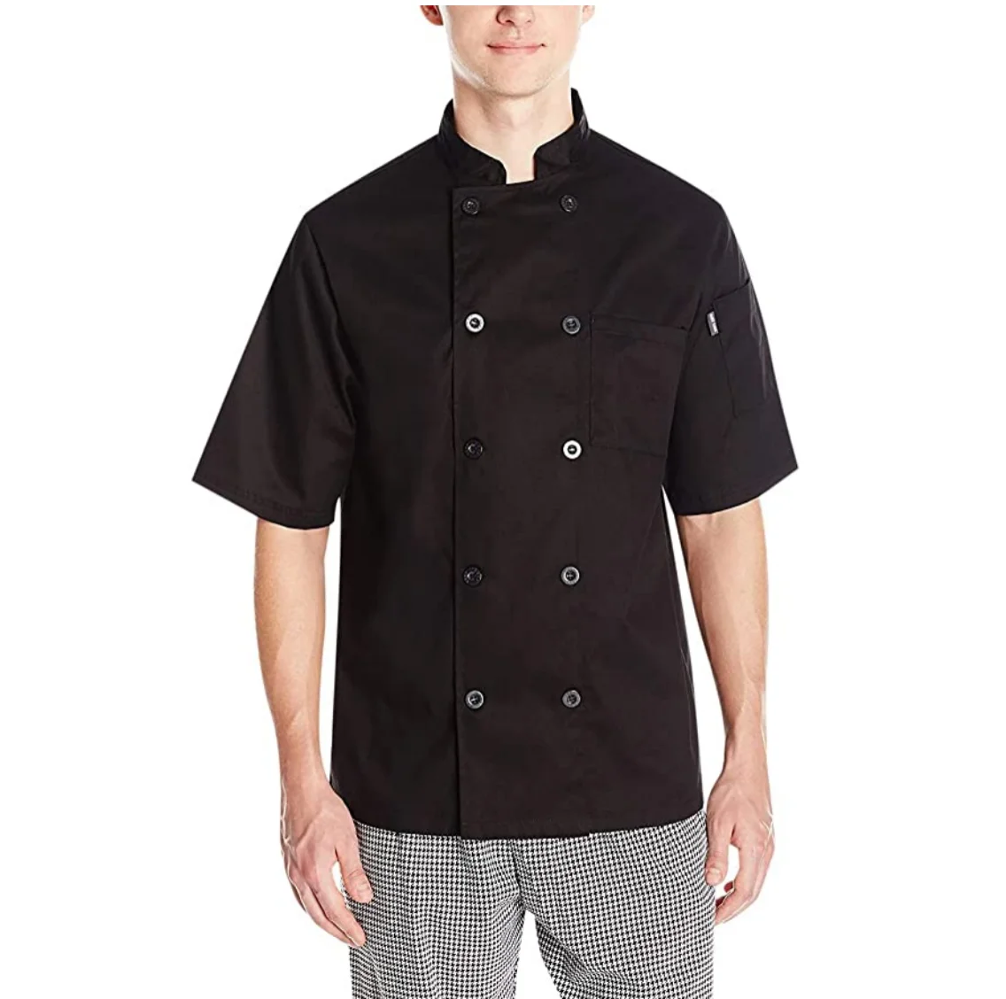 Unisex black white new design hotel kitchen staff short sleeve chef coat jacket uniform sets men women (1600691133650)
