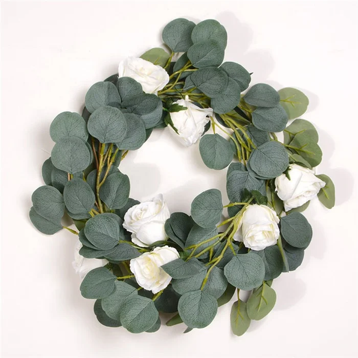F-3308 Hot Sale Artificial Willow Eucalyptus Garland Leaves Wreath Wedding