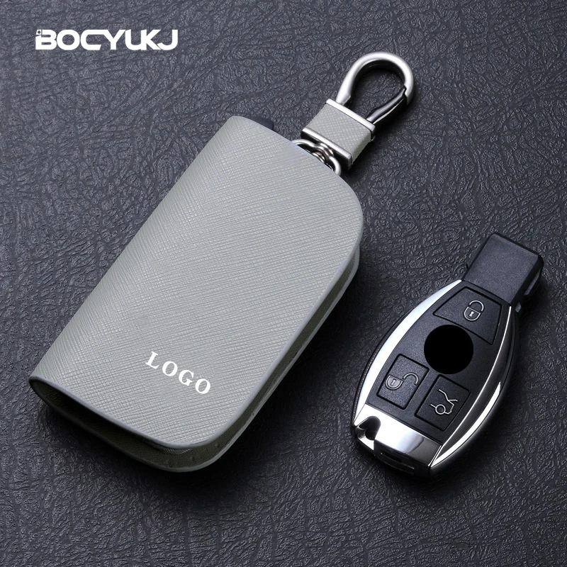 Leather Car Key Case Universal Keychain For BMW Mercedes Audi VW Land Rover JEEP Fiat MG Key Cover Protector Accessories