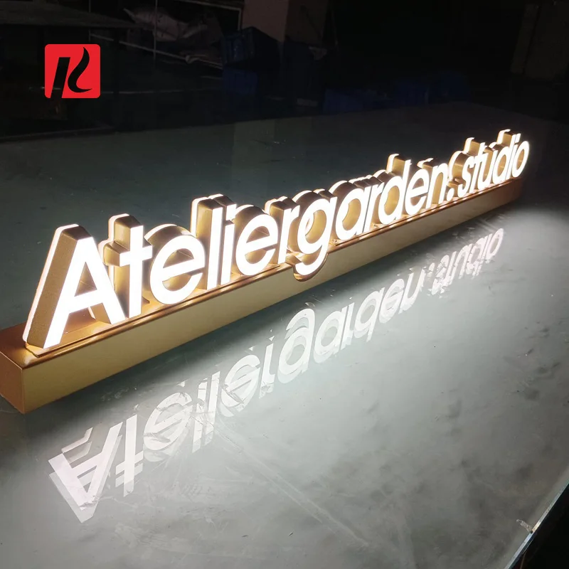 Kexian Custom Company Reception Desk Signage LED Mini Acrylic Letter Sign Table Top Led Sign Luminous Sign with Base