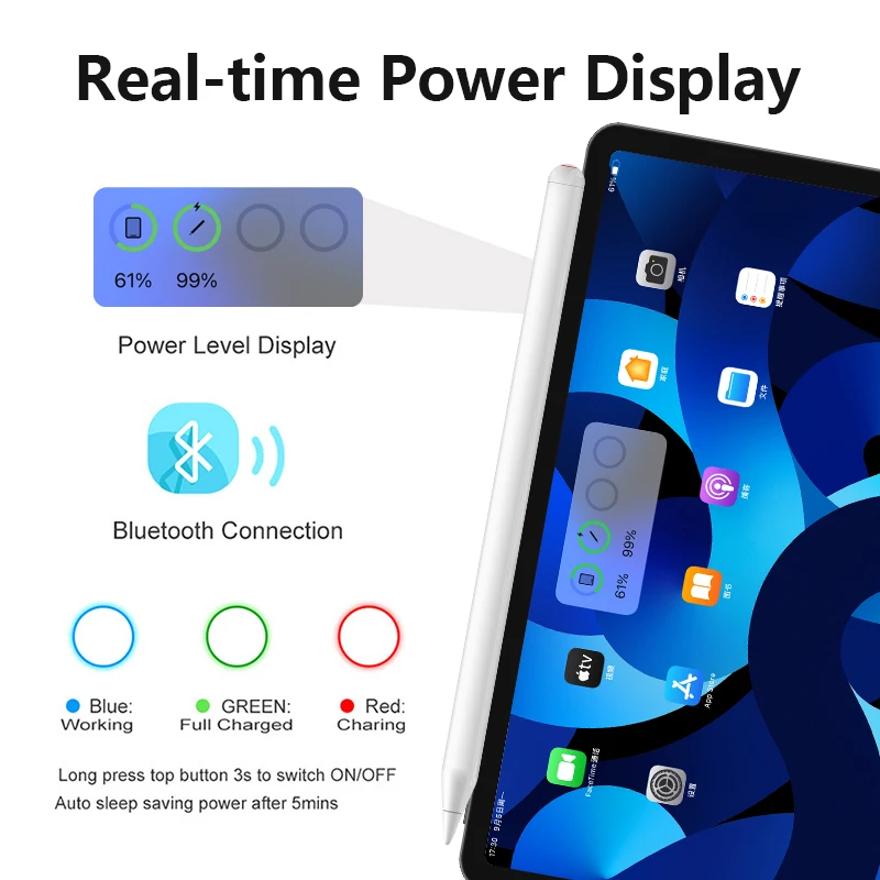 YKSong Smart Stylus Pen for ipad (2018 and later), Magnetic attraction  function, wireless Active stylus with palm rejection