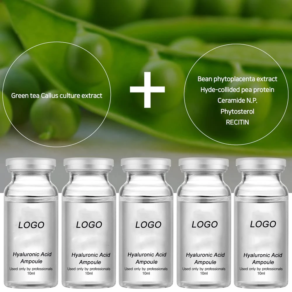 Own brand hyaluronic acid ampoule facial serum, moisturizing and anti-aging without side effects face skin care products