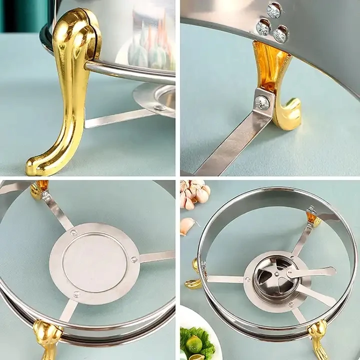 High Quality Goden And Silver Stainless Steel Household Commercial Small Chafing Dish Alcohol Stove Small Cooking Hot Pots