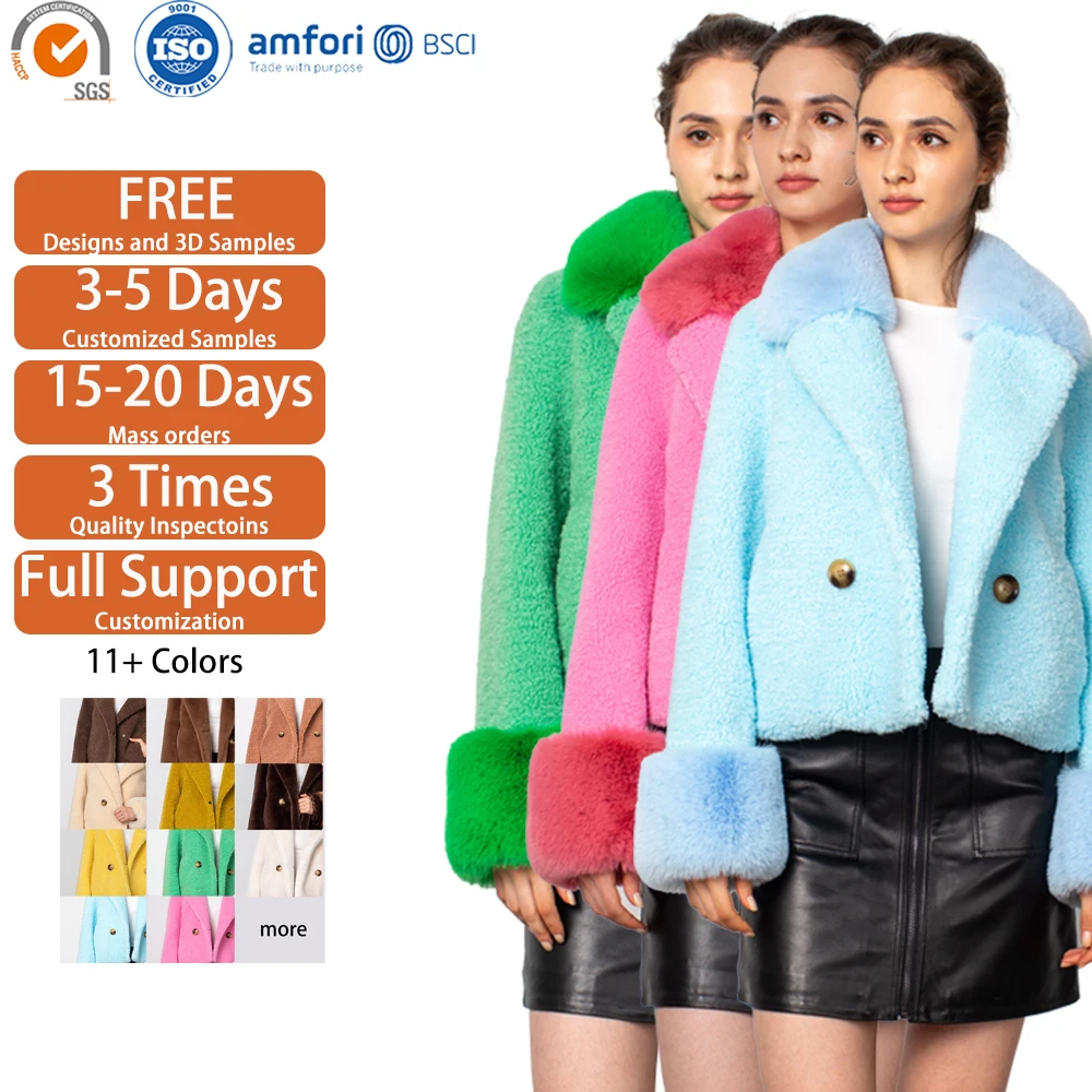 Colors New Design Fashion Warm Winter Luxury Outwear Buttons Women Sherpa Dog Teddy Coat