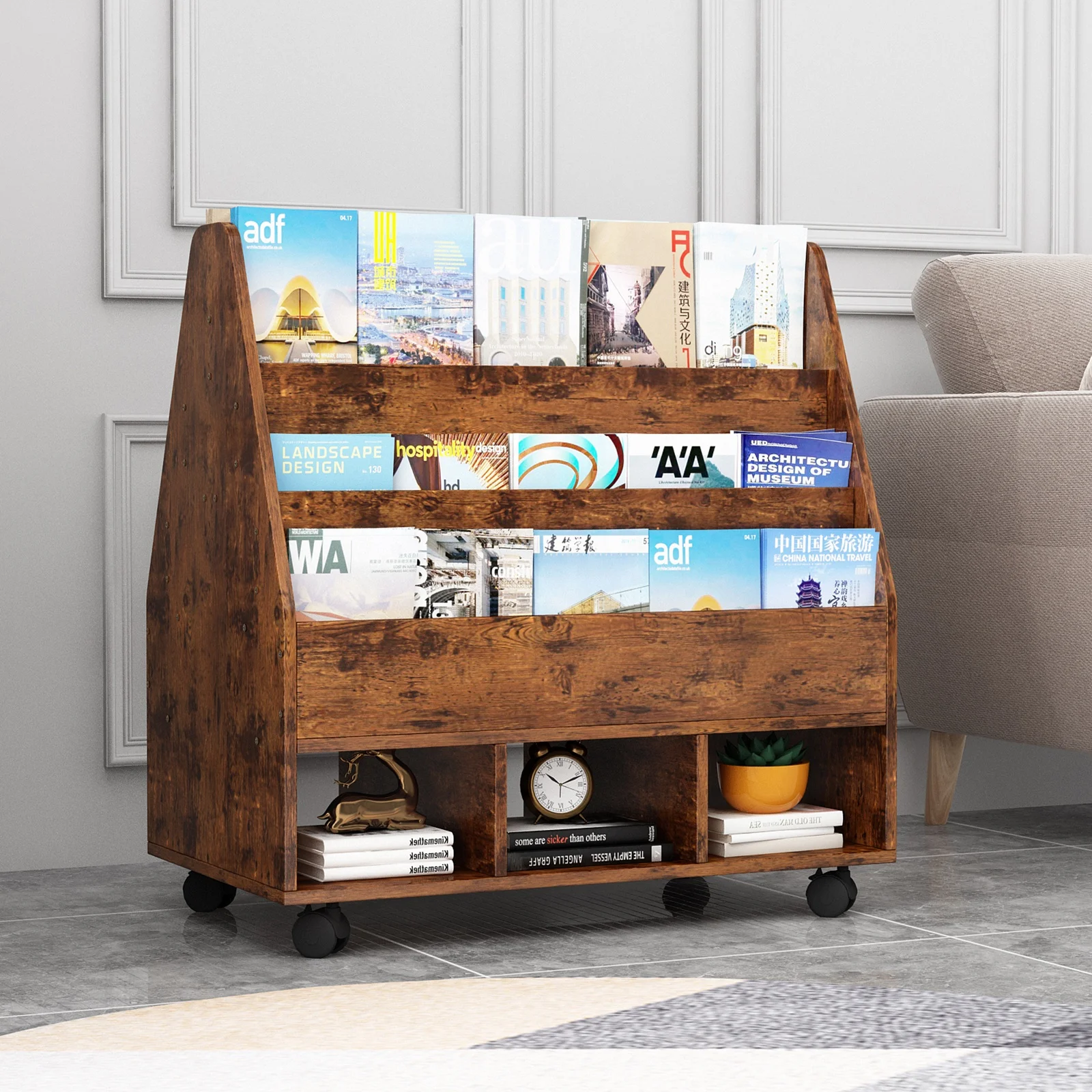 YQ FOREVER Kids Bookshelf Magazine Rack Newspaper Holder Display Book Rack Wooden Bookcase