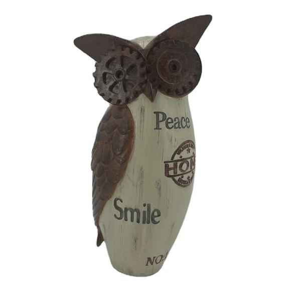 China Manufacture rustic  Resin statue Gardeneer Natural Enemy Scarecrow Rotating Head animal Owl figurine