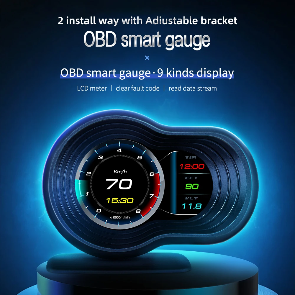 Head-up Display F9 OBD2 GPS Smart Gauge LCD Speedometer Multi-function OBD2 Digital Meter Car HUD