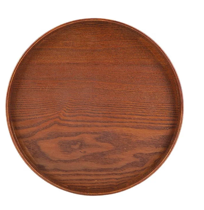 Plate non-slip brown wooden dish dish water dish with raised edges