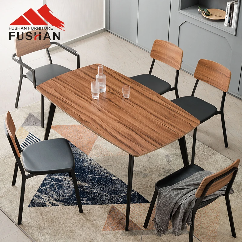 high quality modern simple style dining table with metal frame commerical wooden table