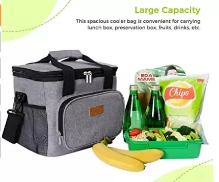 24 Cans Cooler Bag Food Shoulder Grey Thermal Insulated Lunch Soft Cooler Lunch Box Soft-sided Cooling Bag for Beach