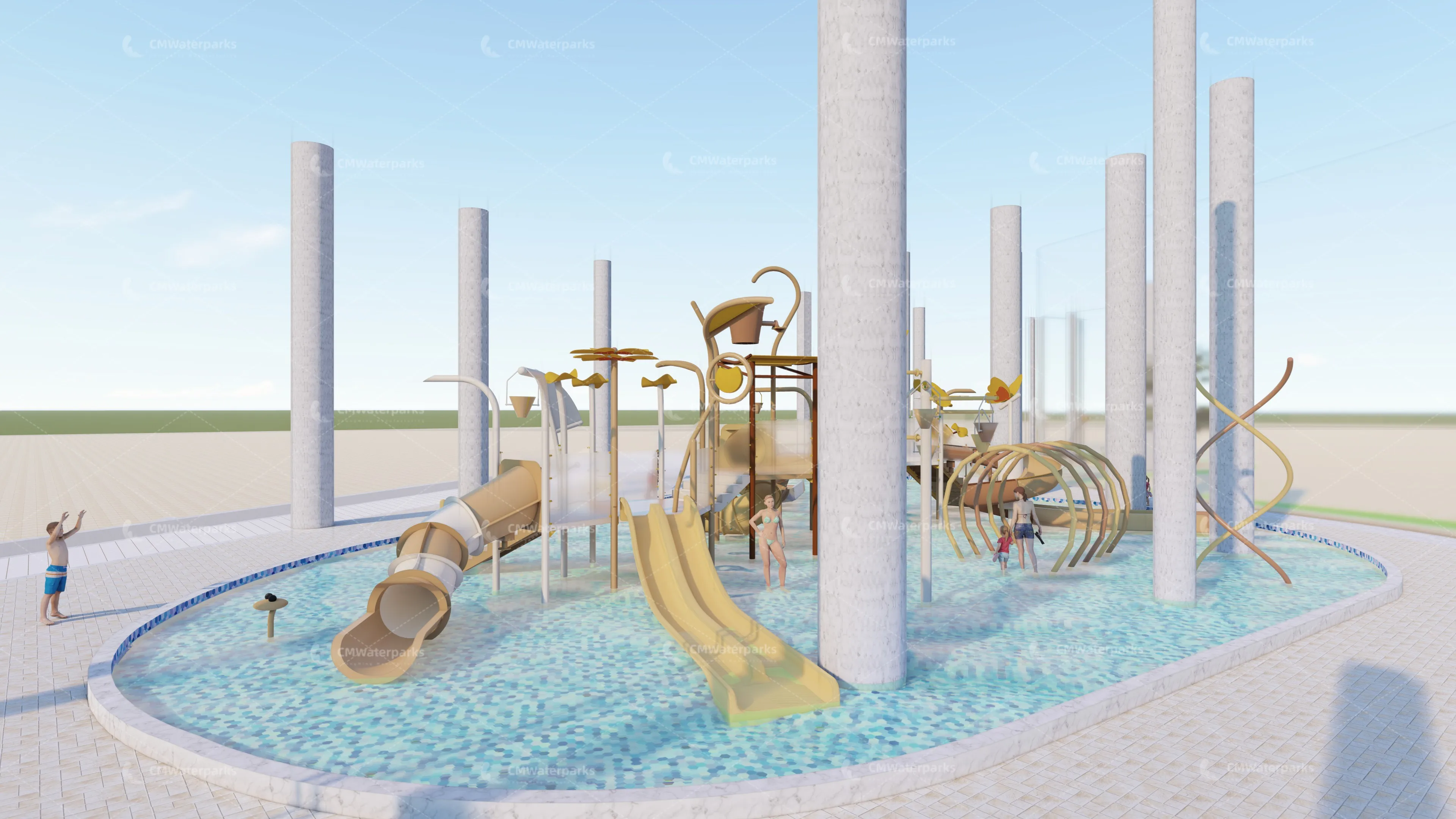 2024 New Design 3D Model Outdoor waterpark amusement swing park Equipment Case Fiberglass Slide