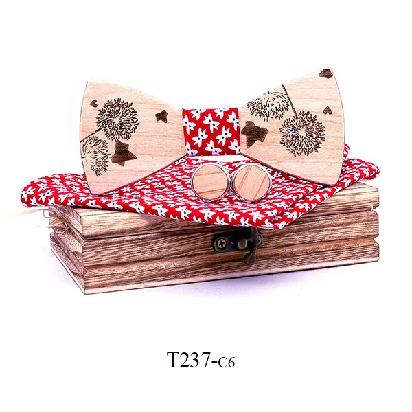 Male and female dandelion carved solid wooden bow tie set explosion celebration gift