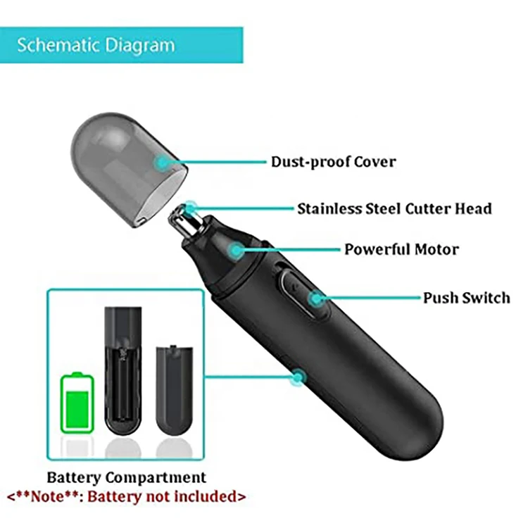 Black Wireless Waterproof  Nose Hair Removal Trimmer for Adult