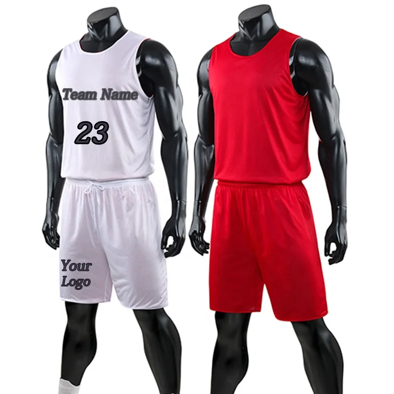 Sublimation Printing Logo Red White Cheap Basketball Uniforms New Reversible Basketball Jersey