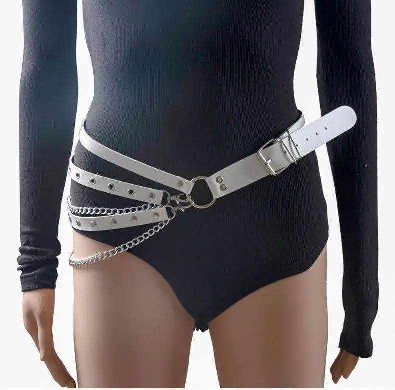 Sexy Leather Punk Harajuku Big O-ring Belt Punk Exaggerated Big Metal Ring Metal Hoop Women Performance Belt For Jeans Chain