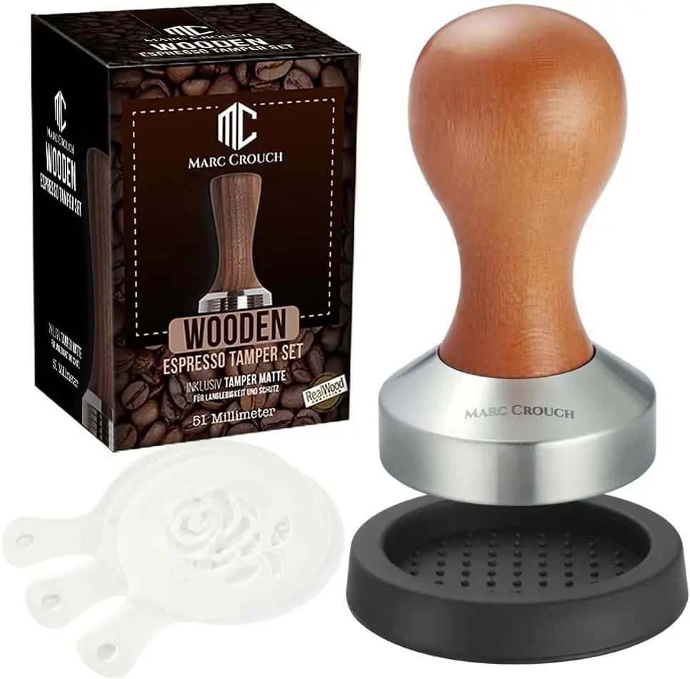 Custom espresso coffee tamper wood handle 304 stainless steel 58 mm 51 mm coffee press for espresso gifts