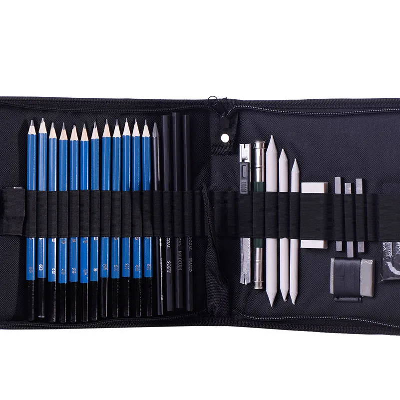 high quality wholesale factory price  33 pack pencil professional  drawing art supplies sketching set   nylon kit