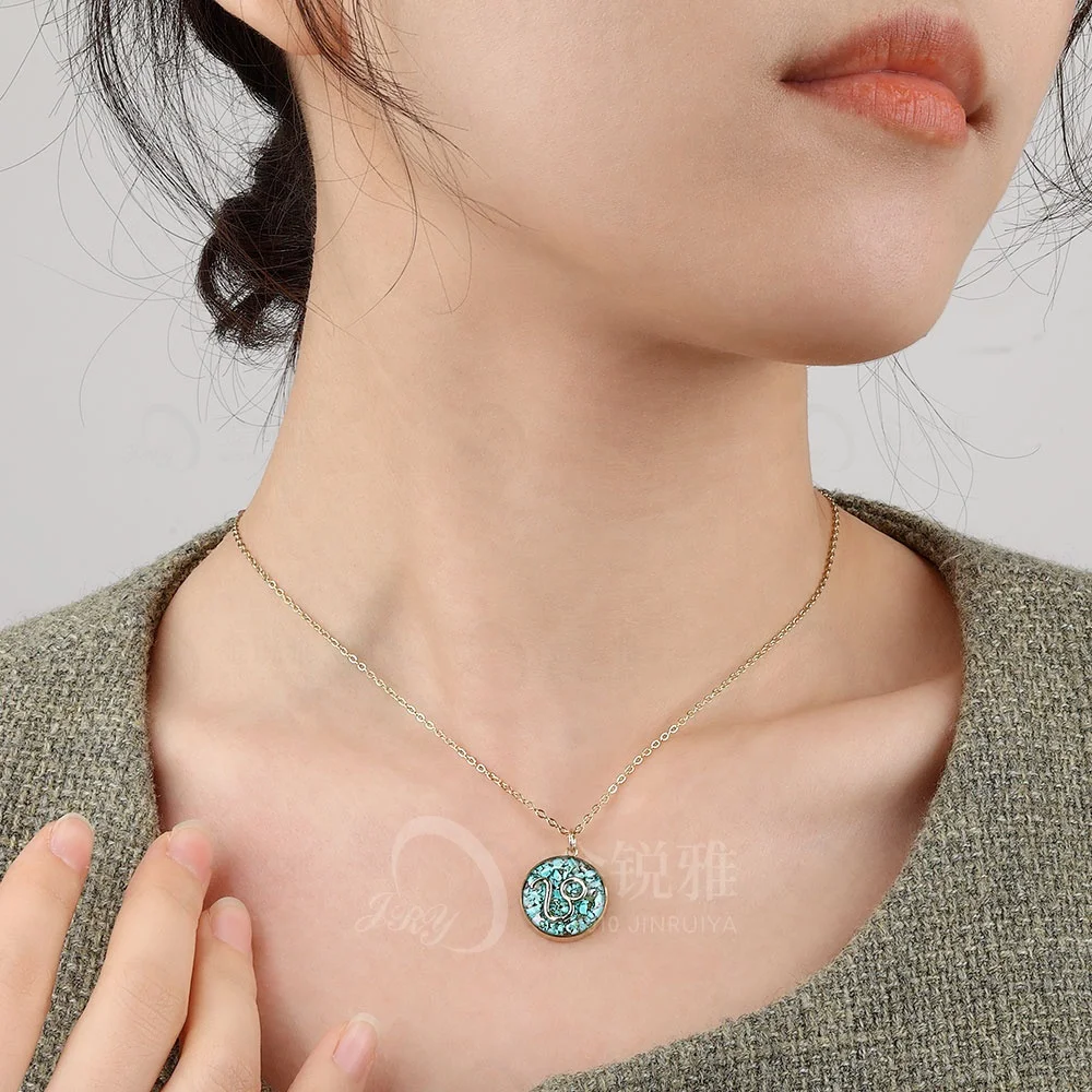 personalized zodiac constel stainless steel pendants necklace with natural stone and enamel - horoscope and lapis lazuli jewelry