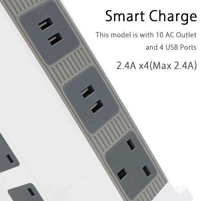 
high quality UK upright surge USB charging 230V 13A tabletop multifunction power strip 